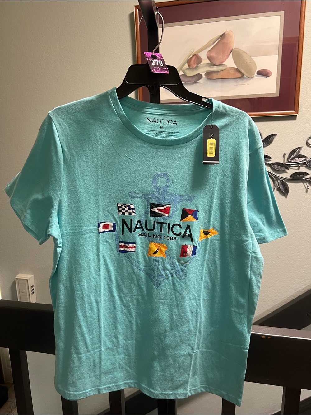 NWT Nautica Men’s Aqua Short-Sleeve Crewneck Tee Nautical Flag Medium #278